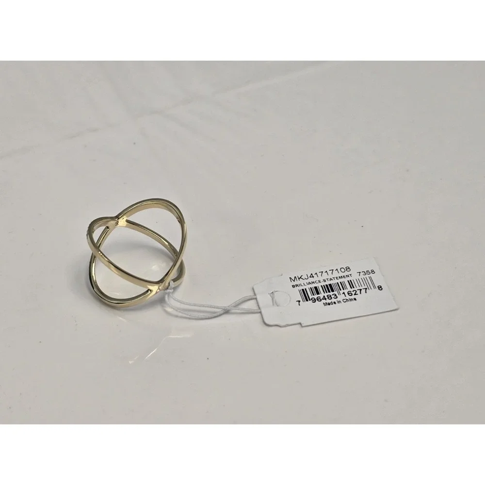 Michael Kors Star X Ring Size 6 Pave Crystal Gold Plated Signed New - Picture 3 of 6